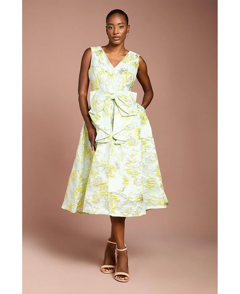 Coast Women's V-Neck Bow Jacquard Midi Dress