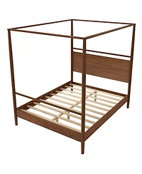 Streamdale Furniture Solid Wood Four-Poster Canopy Bed Frame Queen Walnut