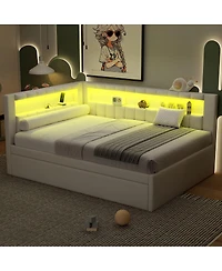 Streamdale Furniture Full Size Upholstered Platform Bed with Led Usb Ports and Trundle