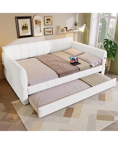 Streamdale Furniture Queen Size Upholstered Platform Bed with Usb and Trundle