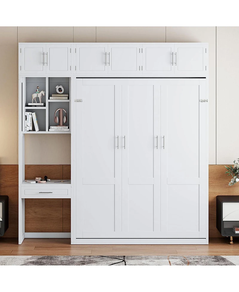 Streamdale Furniture Queen Murphy Bed with Desk Top Cabinet and Storage Shelves