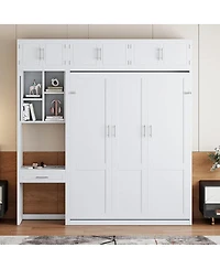 Streamdale Furniture Queen Murphy Bed with Desk Top Cabinet and Storage Shelves