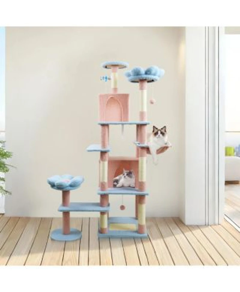 Streamdale Furniture Flower Cat Tree With Large Condo Removable Cushion Hammock
