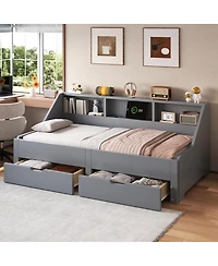 Streamdale Furniture to King Daybed Frame with Storage Drawers and Charging Station