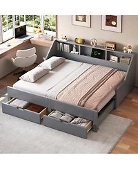 Streamdale Furniture to King Daybed Frame with Storage Drawers and Charging Station