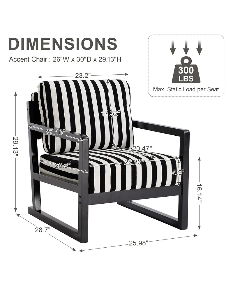 Streamdale Furniture Mid-Century Modern Striped Fabric Lounge Chair with Wooden Frame