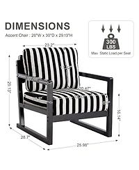 Streamdale Furniture Mid-Century Modern Striped Fabric Lounge Chair with Wooden Frame