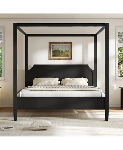 Streamdale Furniture King Size Wooden Canopy Platform Bed with Headboard and Support Legs