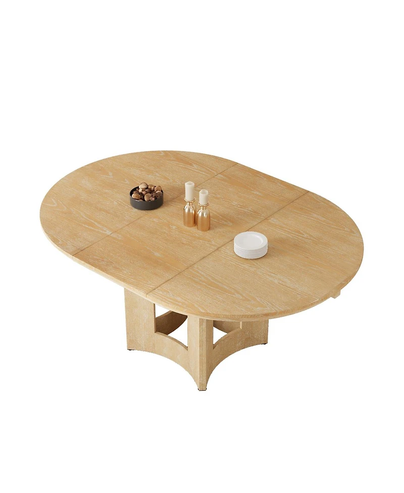 Streamdale Furniture Farmhouse Extendable Round Dining Table with 16'' Leaf Natural