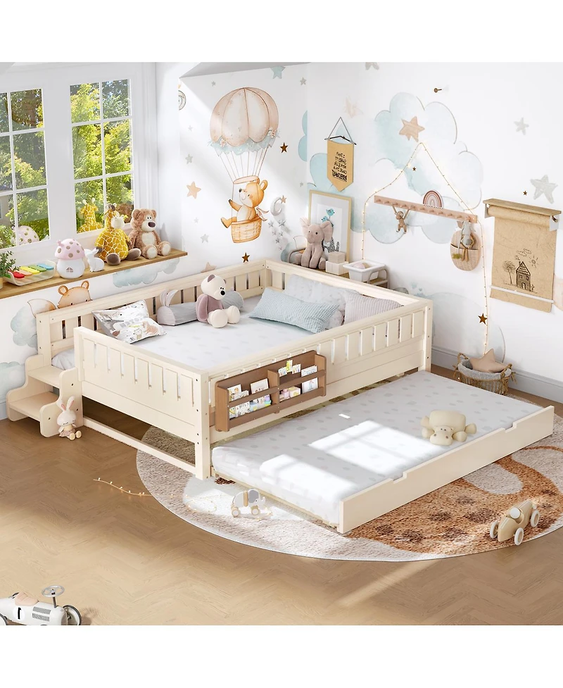 Streamdale Furniture Bed with Bookshelves Staircase Safety Rails and Trundle