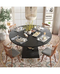 Streamdale Furniture 47-Inch Round Farmhouse Dining Table with Storage Base (Table Only)