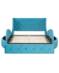 Streamdale Furniture Queen Velvet Upholstered Platform Bed with Storage and Wingback Headboard