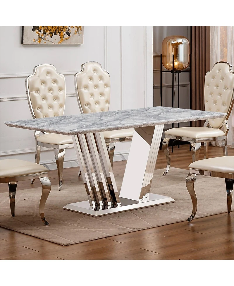 Streamdale Furniture 70'' Rectangular Faux Marble Dining Table with Mirrored Stainless Steel Base