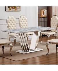 Streamdale Furniture 70'' Rectangular Faux Marble Dining Table with Mirrored Stainless Steel Base
