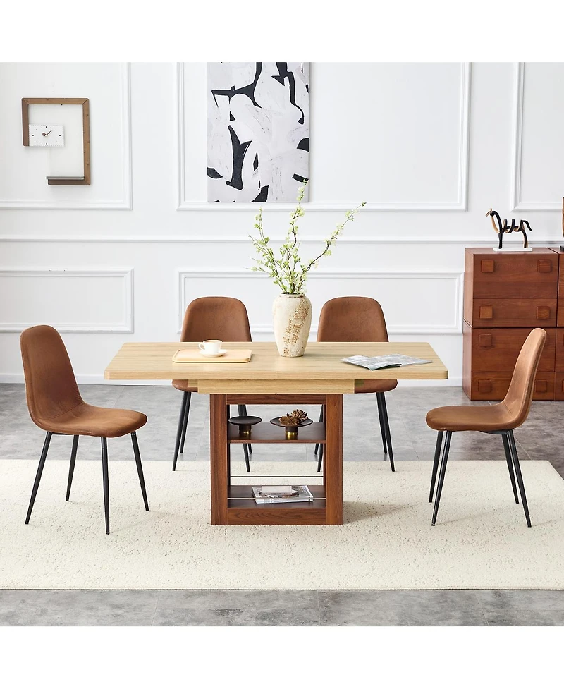 Streamdale Furniture Scalable Dining Table Set with 4 Tech Fabric Chairs 59-71 Inch