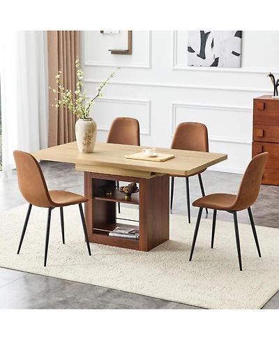 Streamdale Furniture Scalable Dining Table Set with 4 Tech Fabric Chairs 59-71 Inch