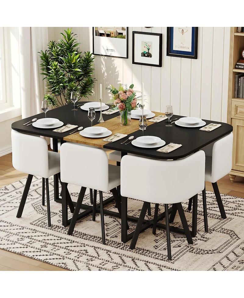 Streamdale Furniture 6-Piece Modern Dining Table and Chair Set with Upholstered Seats