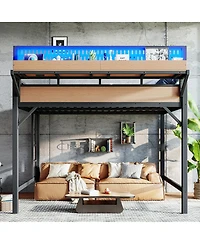 Streamdale Furniture Loft Bed with Storage Pegboard Usb Ports and Led Lights
