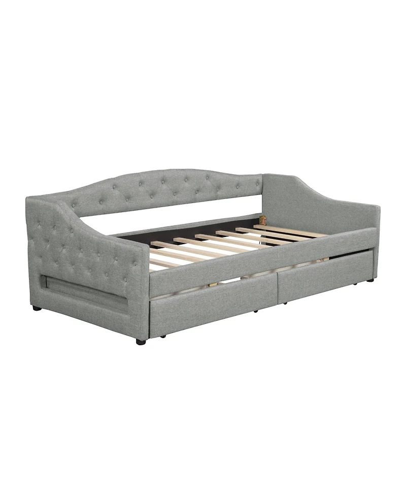 Streamdale Furniture Upholstered Twin Xl Size Daybed with Led Belt and 2 Drawers