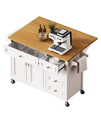 Streamdale Furniture 52'' Drop Leaf Kitchen Island with Storage Spice Rack and Wheels