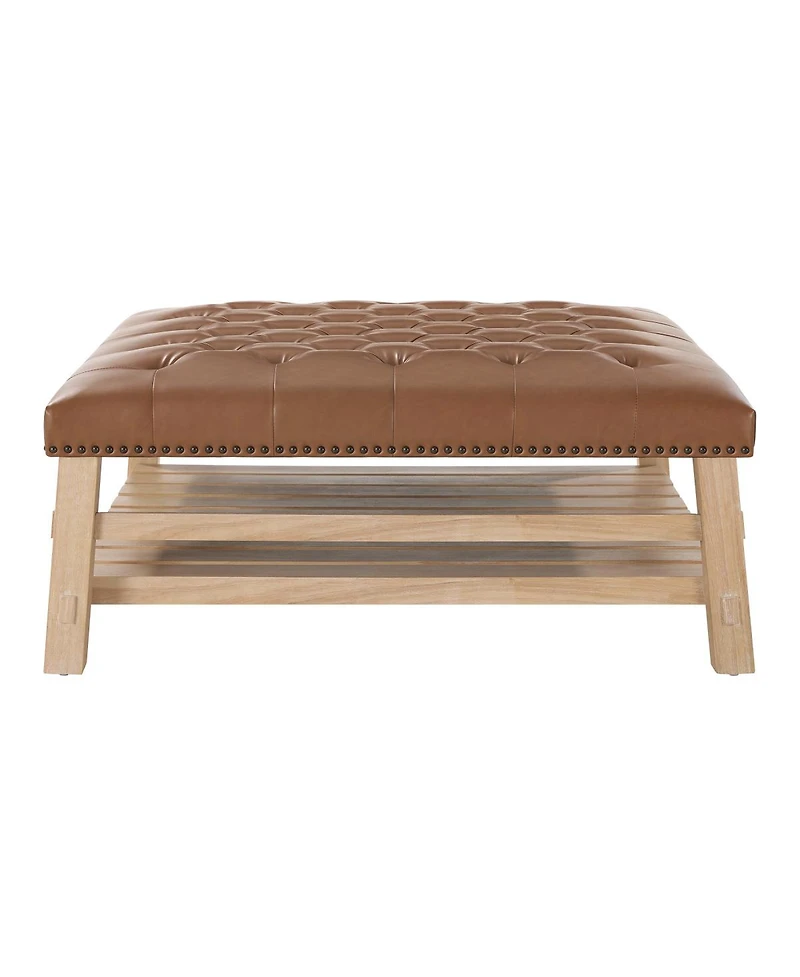 Streamdale Furniture 41.5'' Tufted Square Ottoman Coffee Table with Storage Shelf and Nailhead Trim