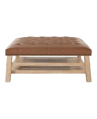 Streamdale Furniture 41.5'' Tufted Square Ottoman Coffee Table with Storage Shelf and Nailhead Trim