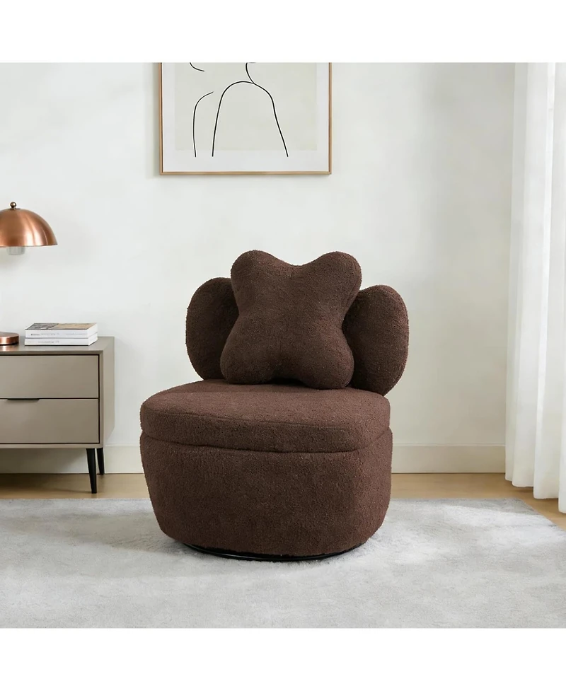 gaomon 360degree(s) Swivel Accent Chair with Storage,Comfy Armchair Teddy Velvet Upholstered Cushion for Makeup, Bedroom, Apartment, Living