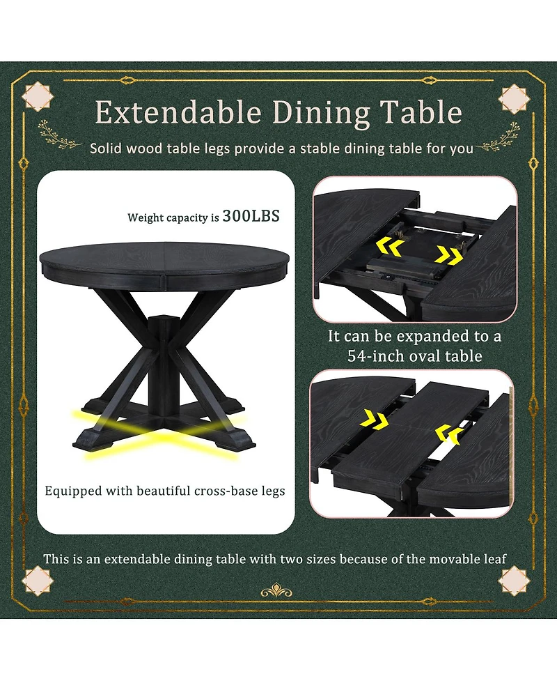 Streamdale Furniture Retro Extendable Dining Table Set with 4 Upholstered Chairs