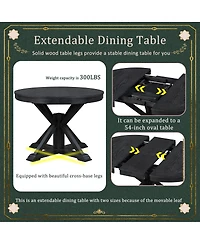 Streamdale Furniture Retro Extendable Dining Table Set with 4 Upholstered Chairs