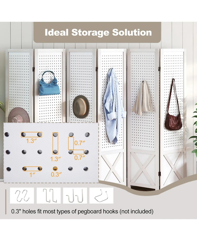 Slickblue 67" Foldable Pegboard Room Divider with 6 Panels