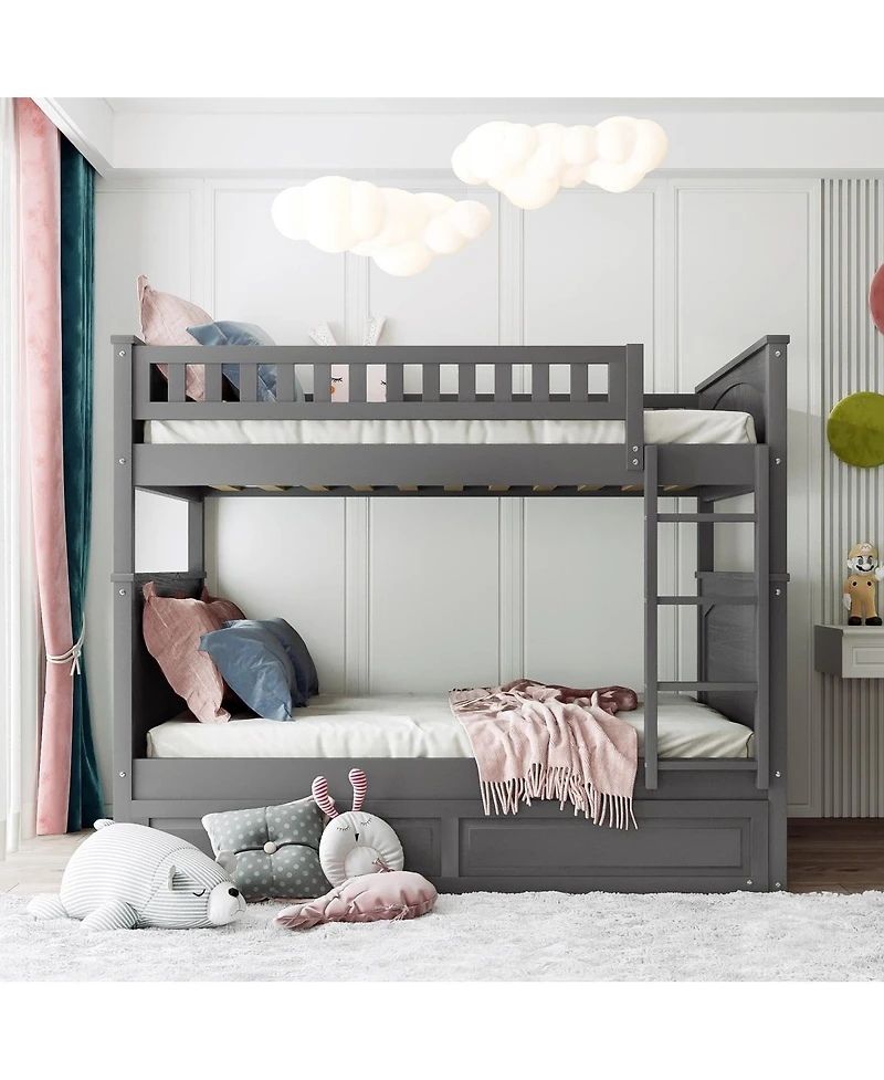 Streamdale Furniture Full Over Full Bunk Bed with Twin Trundle Pine Wood Brushed