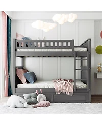 Streamdale Furniture Full Over Full Bunk Bed with Twin Trundle Pine Wood Brushed
