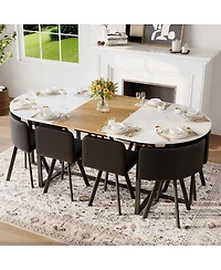 Streamdale Furniture 9-Piece Oval Faux Marble Dining Table Set with 8 Pu Leather Chairs