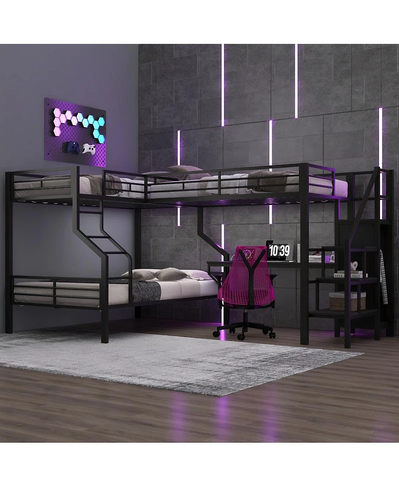 Streamdale FurnitureL-shaped bunk and loft bed Built-in Wardrobe and Desk with Usb