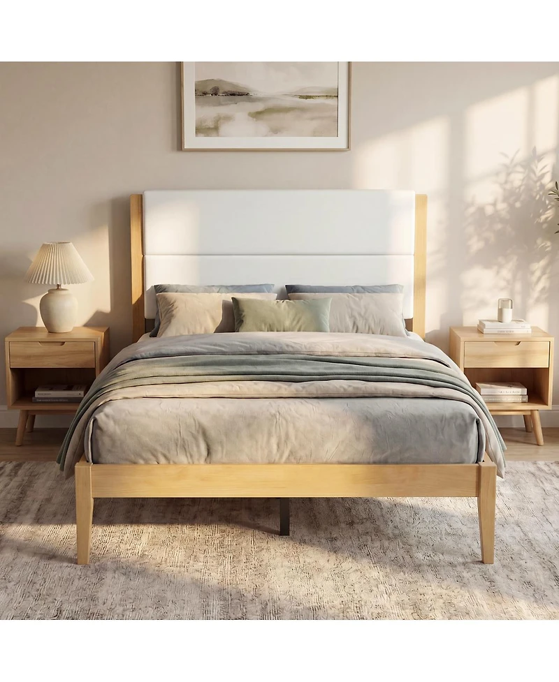 Streamdale Furniture Mid-Century Modern Upholstered Platform Bed Frame