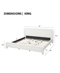 Streamdale Furniture King Size Upholstered Boucle Platform Bed with Curved Headboard
