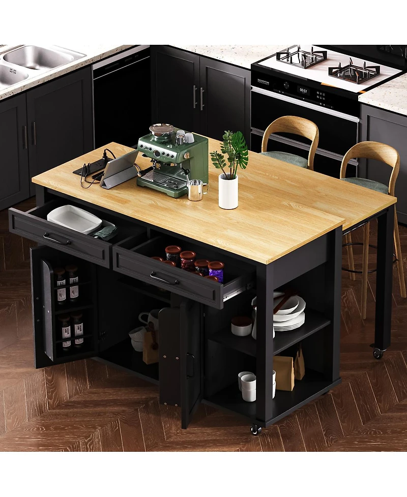 Streamdale Furniture 47'' Kitchen Island with Extendable Dining Table Storage and Power Outlet