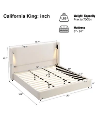 Streamdale Furniture California King Upholstered Wingback Bed Frame with Reading Lamp and Usb