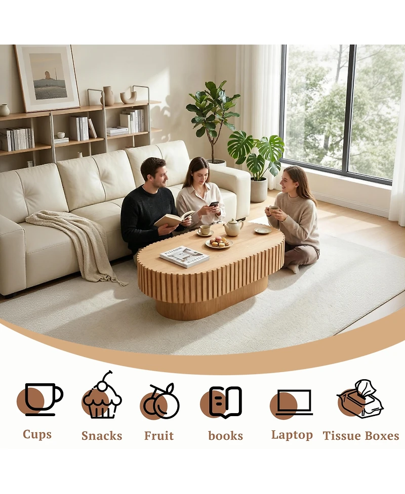 Streamdale Furniture Mid-Century Modern Fluted Oval Coffee Table 43.1''