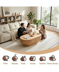 Streamdale Furniture Mid-Century Modern Fluted Oval Coffee Table 43.1''