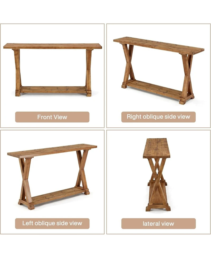 Tribesigns 63'' Solid Wood Console Table, 2-Tier Narrow Entryway Table with Storage, Farmhouse Sofa Console Behind Couch