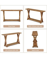 Tribesigns 63'' Solid Wood Console Table, 2-Tier Narrow Entryway Table with Storage, Farmhouse Sofa Console Behind Couch
