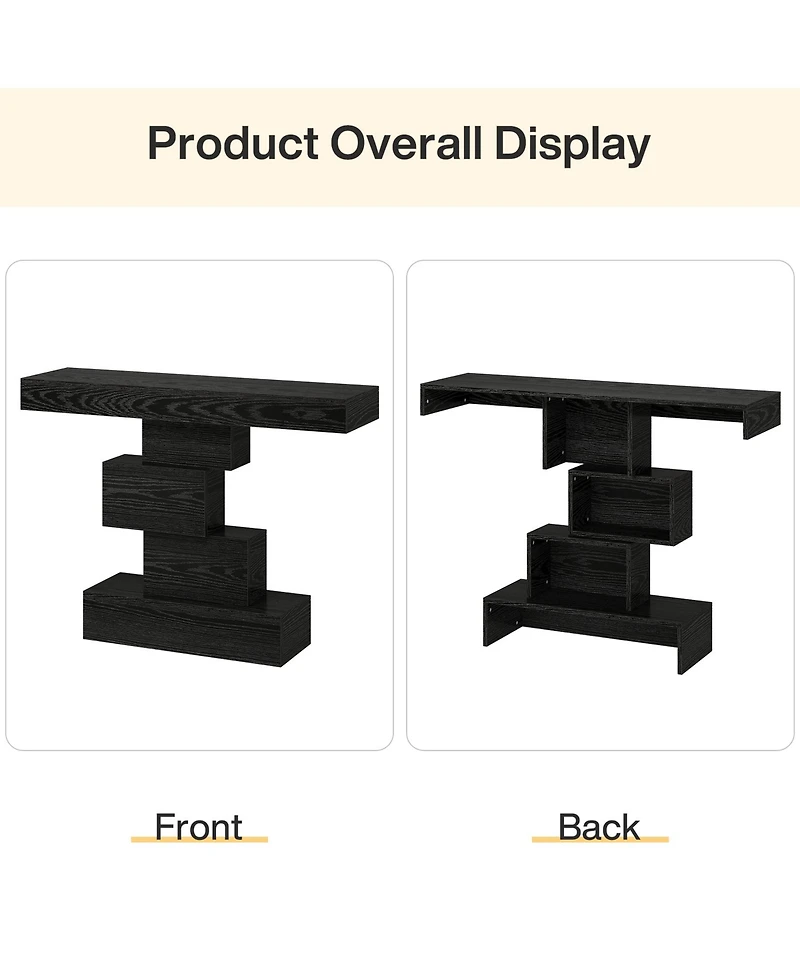 Tribesigns Farmhouse Console Table, 42.5-Inch Narrow Wood Sofa Table Behind Couch with Geometric Base, Table
