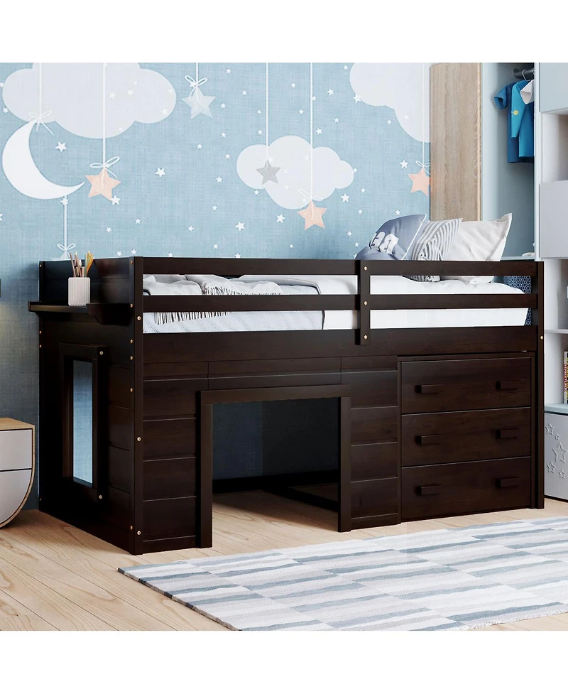 Streamdale Furniture Loft Bed with Cabinet and Shelf