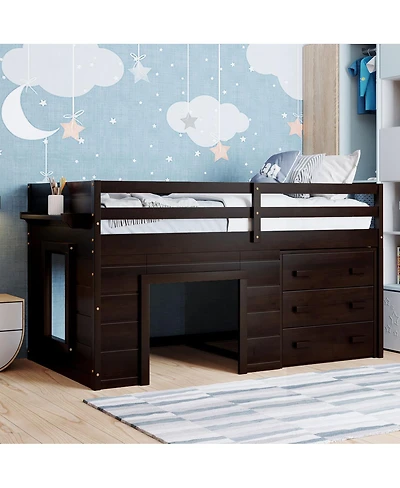 Streamdale Furniture Loft Bed with Cabinet and Shelf
