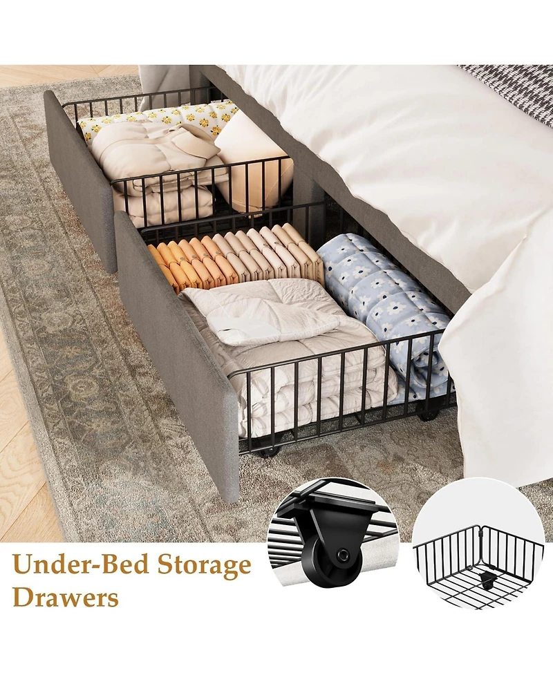gaomon Queen Size Bed Frame, Bed Frame Upholstered Platform Bed with Velvet Headboard, Wing Edge Design, 2 Storage Drawers