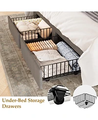 gaomon Queen Size Bed Frame, Bed Frame Upholstered Platform Bed with Velvet Headboard, Wing Edge Design, 2 Storage Drawers