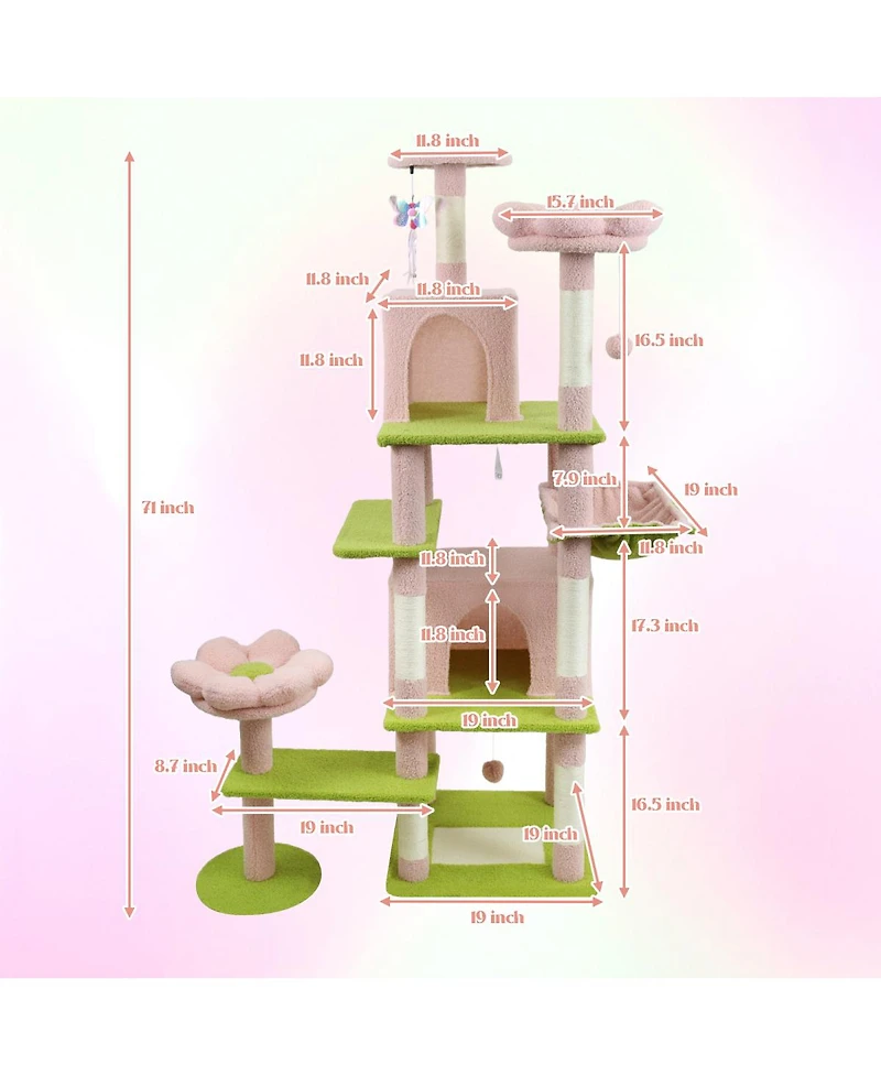 Streamdale Furniture Flower Cat Tree with Large Condo Removable Cushion and Hammock