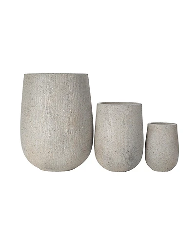 Streamdale Furniture Egg-Shaped Mgo Outdoor Planter Set of 3 Stone-Look Pots with Drainage
