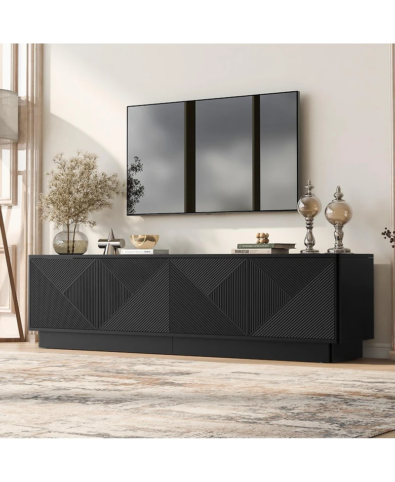 Streamdale Furniture Stylish 4-Door Wave Design Cabinet with Adjustable Shelves and Led Accent